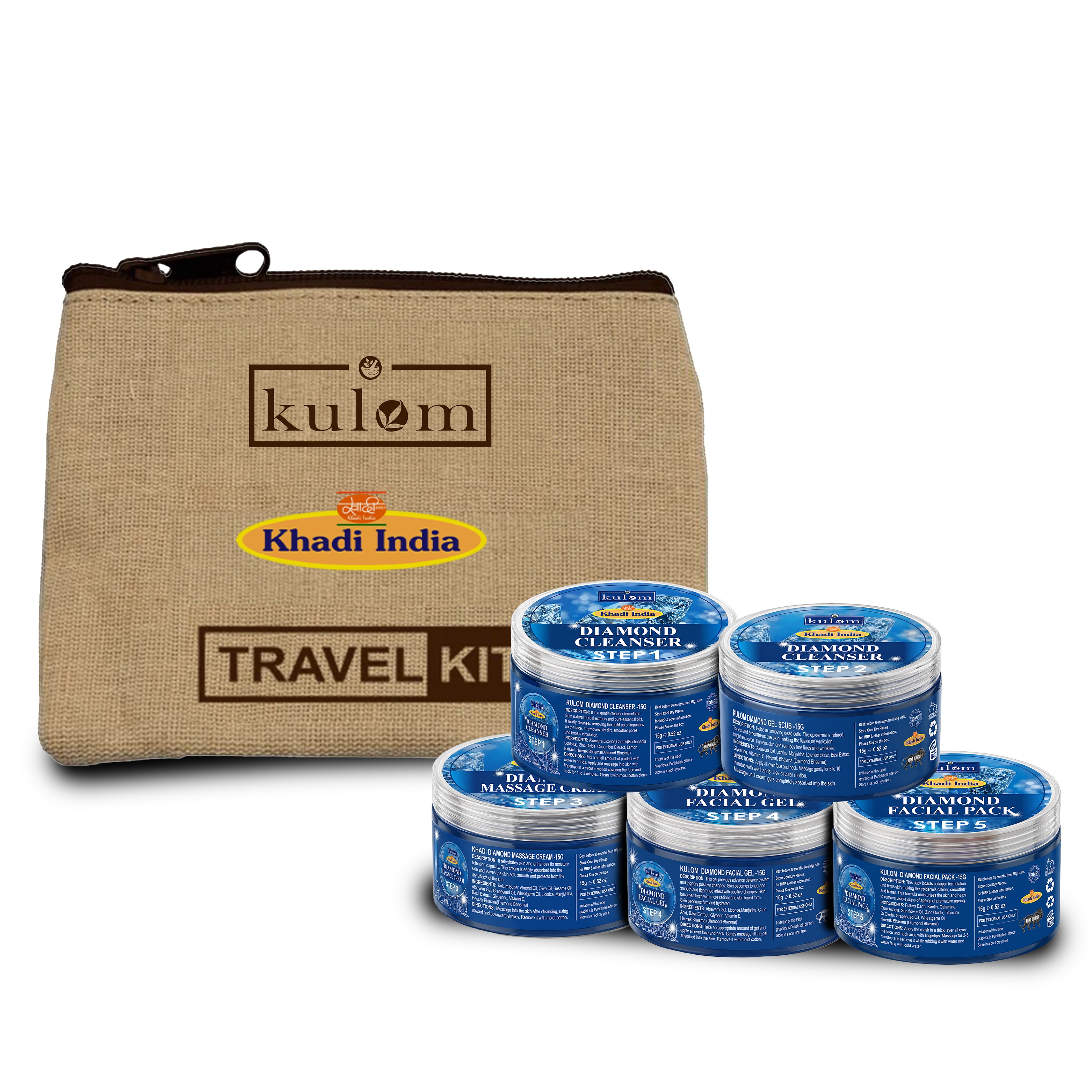 Kulom Khadi Diamond Facial Kit WIth jute bag - 75g